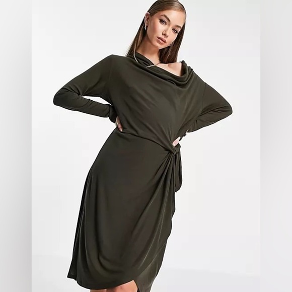 Ted BAKER Neyda Olive Long Sleeve Draped Jersey Knit Dress - Picture 16 of 16